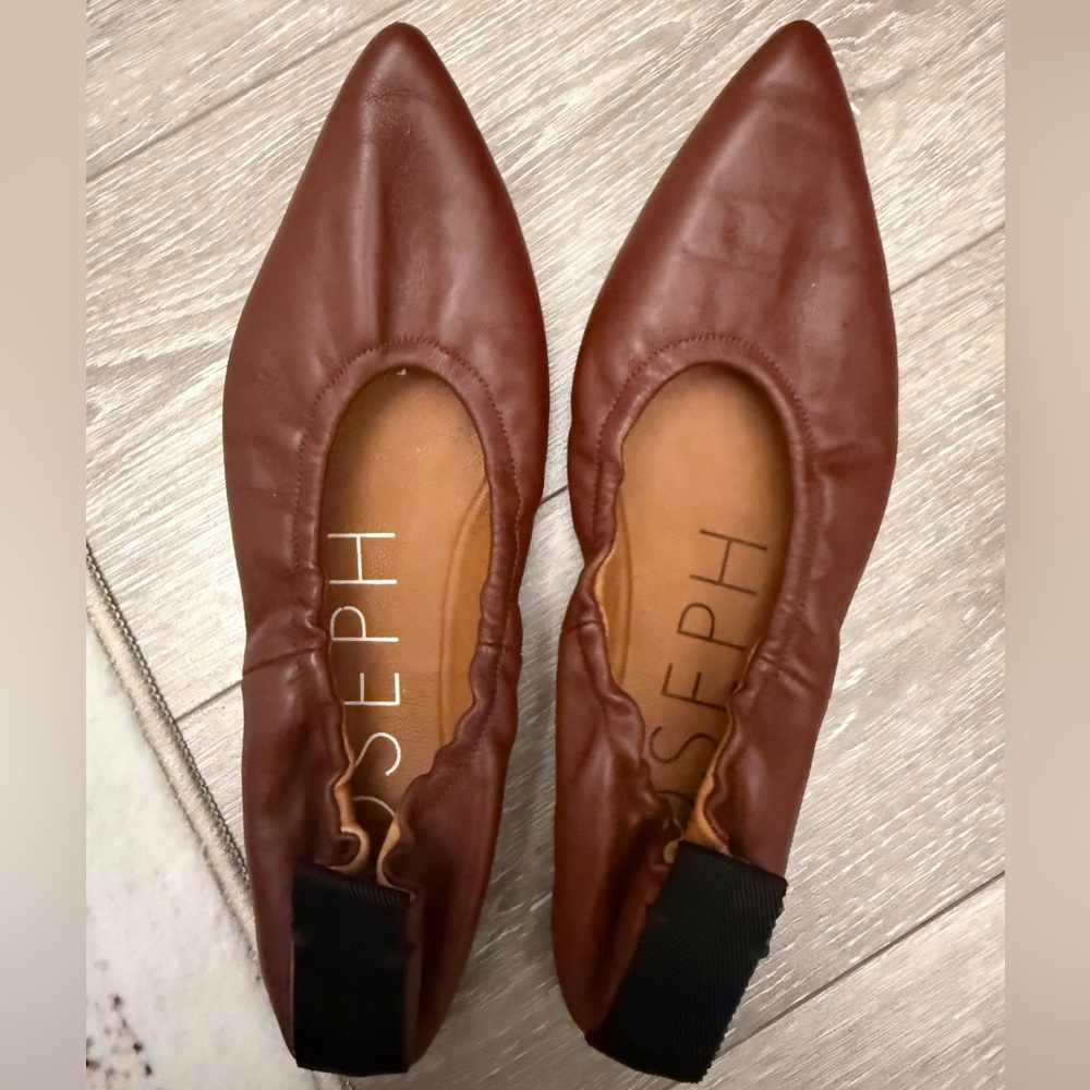JOSEPH Brown Leather Pointed-Toe Flats | Ballet Style